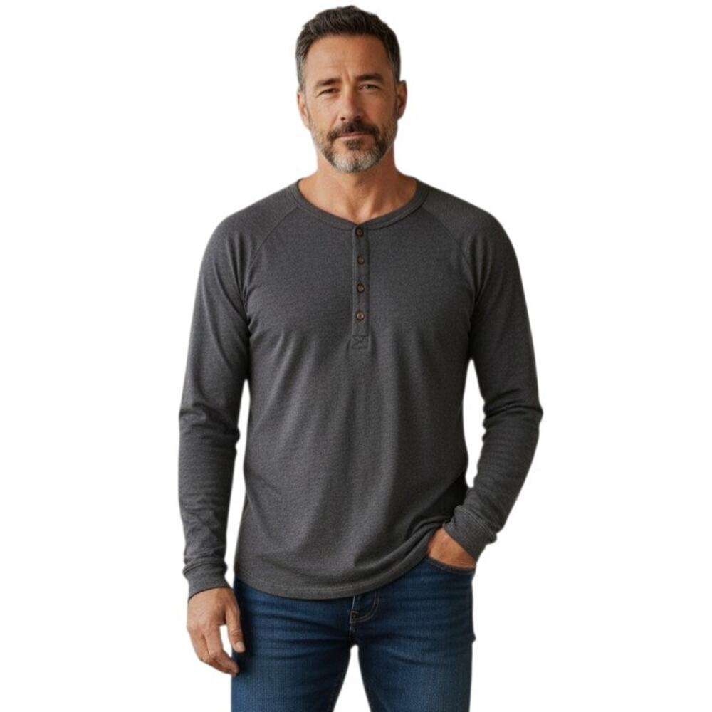 FAHERTY Men M Henley Shirt 1/4 Buttons Charcoal Gray Soft Pima Cotton Modal 38"